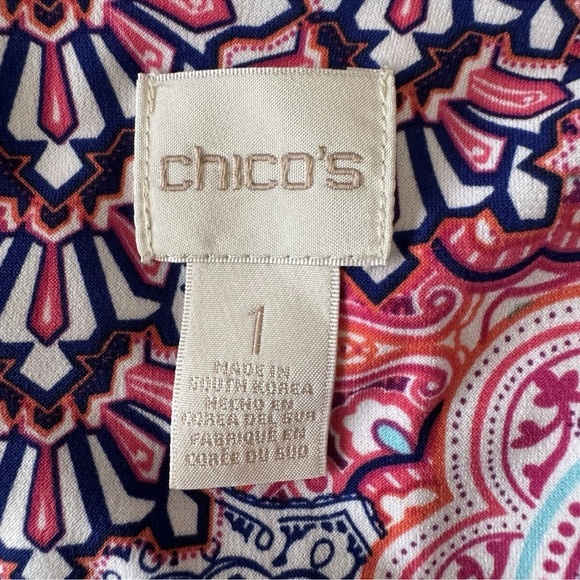 Chico's Tunic Blouse 3/4 Bell Sheer Sleeves Pink Blue Size 1 (medium) Lagenlook - Picture 5 of 6